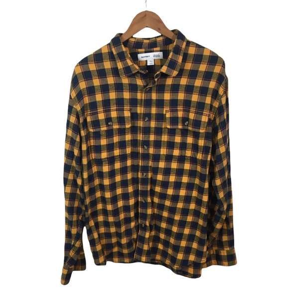 BF686 Mens OLD NAVY Regular Fit Built in Flex Plaid Flannel Button Shirt XXL - Picture 2 of 4